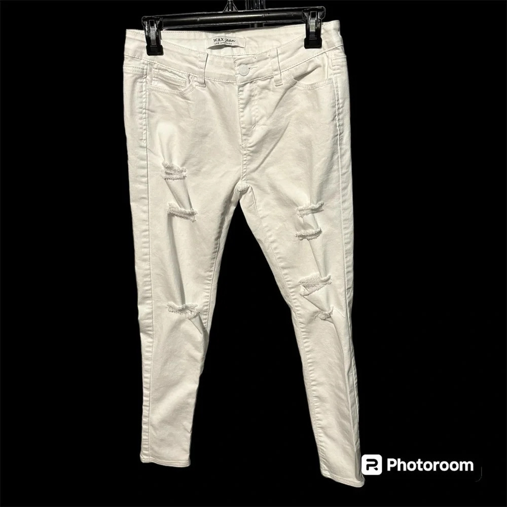 WAX Jean Los Angeles Women's White Distressed Skinny Jeans Size M 9